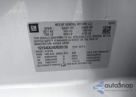 2016 Cadillac Escalade Premium Collection from USA, damaged, VIN 1GYS4CKJ8GR285728